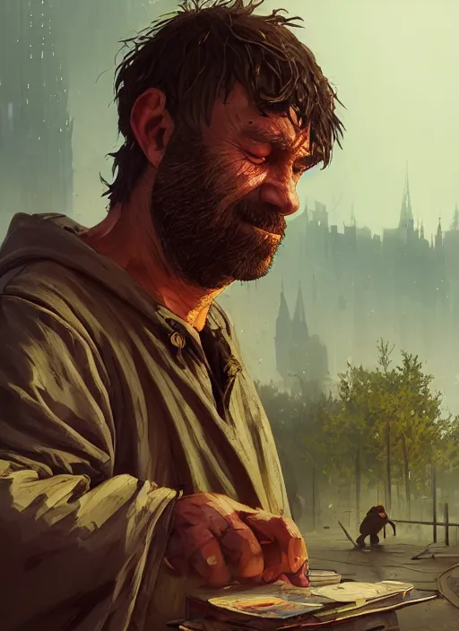 Image similar to Highly detailed portrait of homeless and beaten up Shrek, in GTA V, Stephen Bliss, unreal engine, fantasy art by Greg Rutkowski, Loish, Rhads, ferdinand knab, Makoto Shinkai and Lois van baarle, ilya kuvshinov, rossdraws, Tom Bagshaw, global illumination, radiant light, detailed and intricate environment