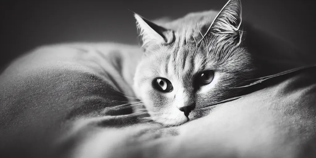 Image similar to a close up sad cat wearing a black hoodie, black hat, studio potrait, dramatic lighting, black background, highly detailed