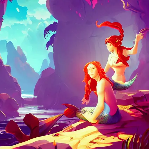 Image similar to painting mermaid treasure on sea of thieves game avatar hero smooth face median photoshop filter cutout vector, behance hd by jesper ejsing, by rhads, makoto shinkai and lois van baarle, ilya kuvshinov, rossdraws global illumination