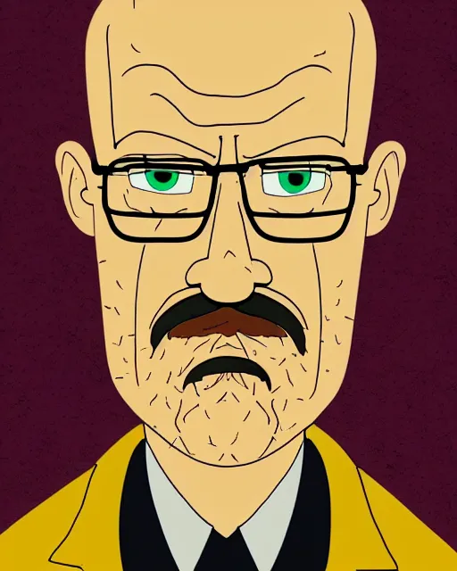 Image similar to portrait of walter white in the style of justin roiland. heisenberg from breaking bad. cinematic lighting. style of rick & morty. photographic, photography. by justin roiland