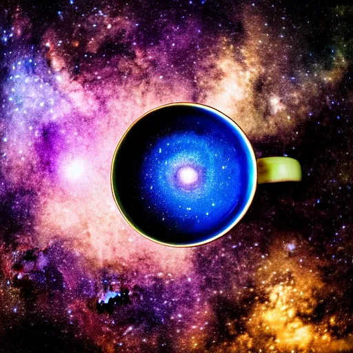 Prompt: galaxy in a tea cup, tea cup photography, galaxy, Milky Way galaxy, white background, galaxy in a cup, 8k