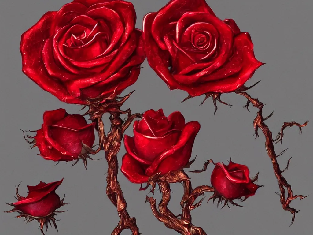 Prompt: in fantasy style, a red crystal rose, so intricate and hyperrealistic, as seen trending on artstation