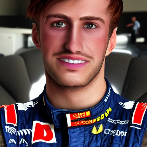 Prompt: a realistic detailed photo of a handsome guy who is an f 1 driver