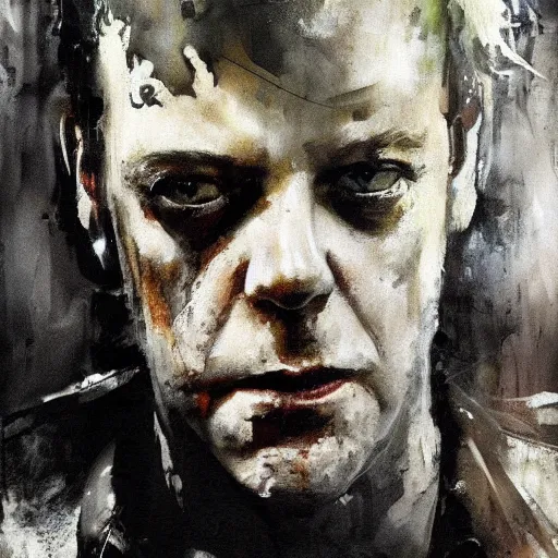 Image similar to kiefer sutherland in the lost boys painted by jeremy mann