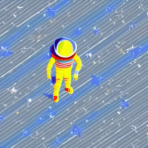 Prompt: spaceman walking on catwalk that leads no where, surrounded by stars, isometric view