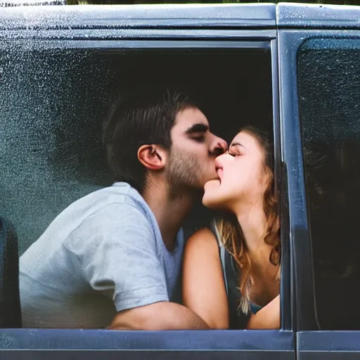 Prompt: high school kids making out in a steamy car windows