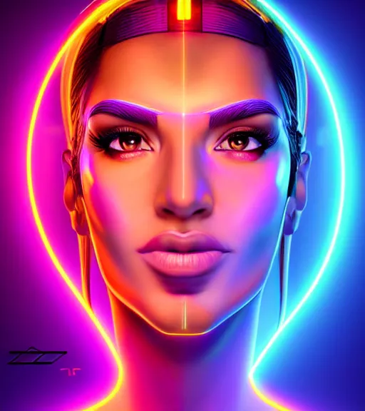 Image similar to symmetry!! latin princess of technology, solid cube of light, hard edges, product render retro - futuristic poster scifi, lasers and neon circuits, beautiful woman latin princess, intricate, elegant, highly detailed, digital painting, artstation, concept art, smooth, sharp focus, illustration, dreamlike, art by artgerm