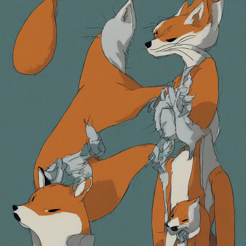 Image similar to a portrait of an anthropomorphic fox wearing a hoodie by studio ghibli