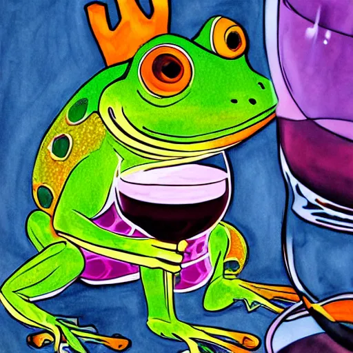 Image similar to princess frog drinking red wine, by style loish