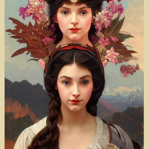 Prompt: a vintage portrait painting of a fantasy explorer lady, highly detailed, art by tristan eaton and artgerm and william - adolphe bouguereau