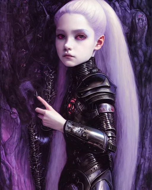 Image similar to portrait of beautiful cute young goth maiden girl with short white hairs in warhammer armor, art by ( ( ( kuvshinov ilya ) ) ) and wayne barlowe and gustav klimt and artgerm and wlop