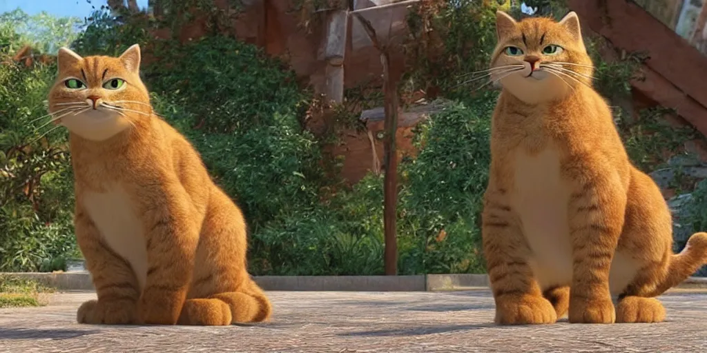 Prompt: ”large cat standing on two legs, pixar style, anime”