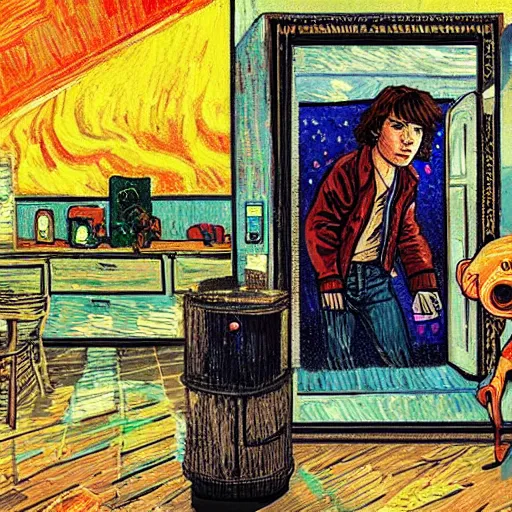 Image similar to stranger things in the style of van gogh