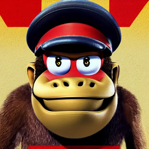 Prompt: portrait of donkey kong as a world war 1 soldier colourized close up n-6
