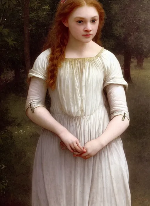 Prompt: Angel Sadie Elizabeth Sink , barefoot In the style of william adolphe bouguereau