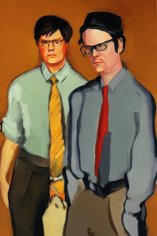 Image similar to portrait painting of dwight schrute and chrles boyle, in the style of albert marquet
