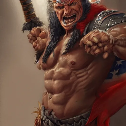 Prompt: portrait of a barbarian uncle sam, muscular, wild, upper body, d & d, fantasy, intricate, cinematic lighting, highly detailed, digital painting, artstation, concept art, smooth, sharp focus, illustration, art by hajime sorayama