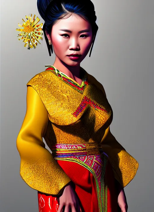 Image similar to photo of a gorgeous lao woman wearing a traditional laos dress in the style of stefan kostic, realistic, sharp focus, 8 k high definition, insanely detailed, intricate, elegant, art by stanley lau and artgerm