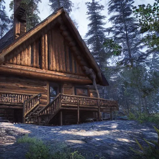 Image similar to a cabin in the woods unreal engine