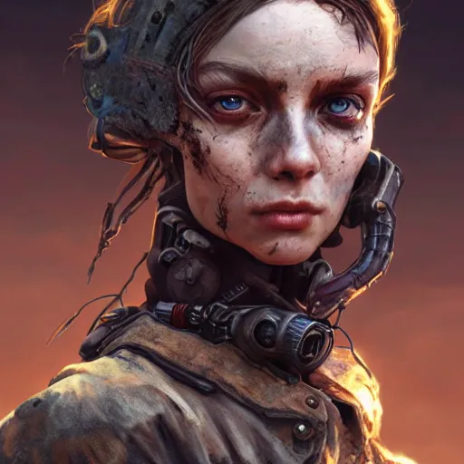 Prompt: portrait painting of a post apocalyptic woman, ultra realistic, concept art, intricate details, eerie, highly detailed, fallout, wasteland, photorealistic, octane render, 8 k, unreal engine 5. art by artgerm and greg rutkowski and alphonse mucha