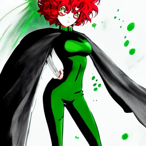 Prompt: Tatsumaki from One Punch Man, green hair, black clothing, standing with hand on hip, art by Ross Tran, by Yusuke Murata, 4k wallpaper, digital art, highly detailed