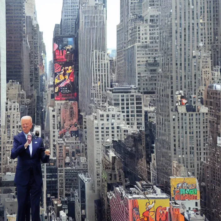 Image similar to Giant Joe Biden Cyborg, Attacking NYC