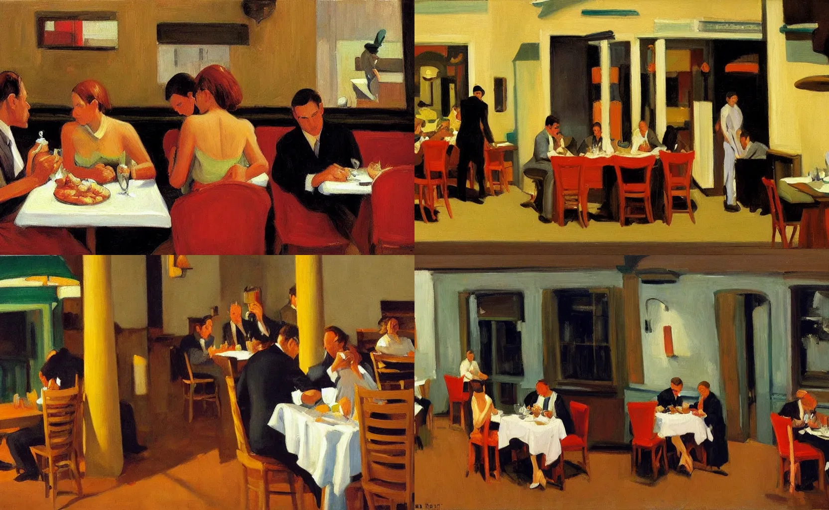 Prompt: scene in an Italian restaurant, painting by Ben Aronson and Edward Hopper