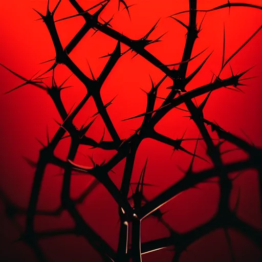 Image similar to photograph of a crown of thorns, dramatic lighting, red hues, silhouette of a cross, award winning photography, DSLR, wallpaper