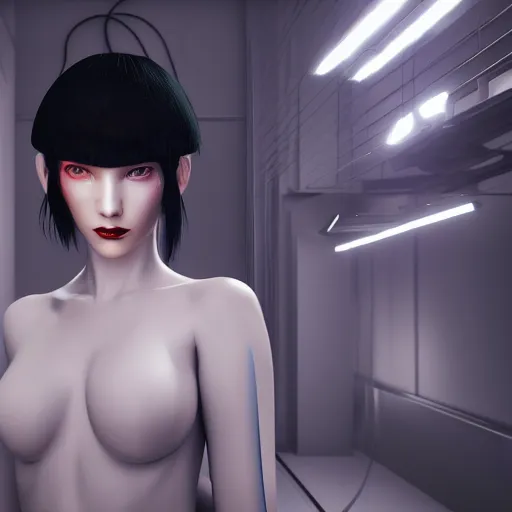 Image similar to ghost in the shell inspired avant-garde art, deco fashion, highly detailed, photorealistic portrait, bright studio setting, studio lighting, crisp quality and light reflections, unreal engine 5 quality render