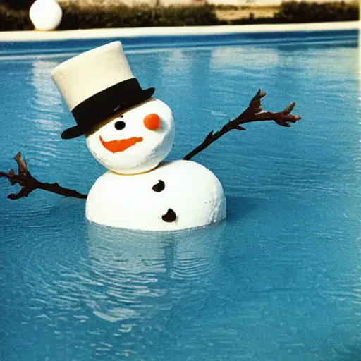 Image similar to Snowman sunbathing at pool, 1987 kodak photograph