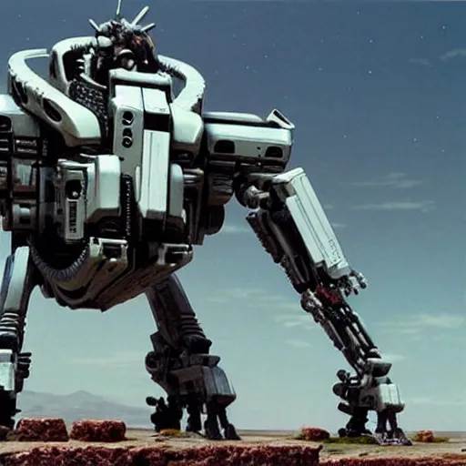 Image similar to cinematic still in westworld, mech by mamoru nagano