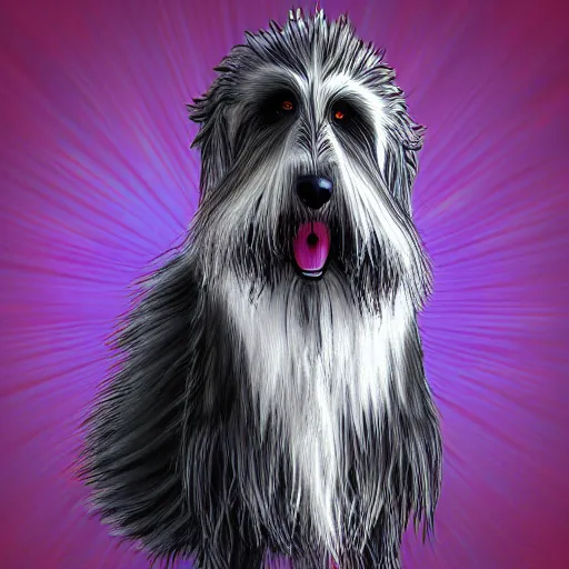 Image similar to robotic bearded collie that's a robot. digital art. fetch. arf.