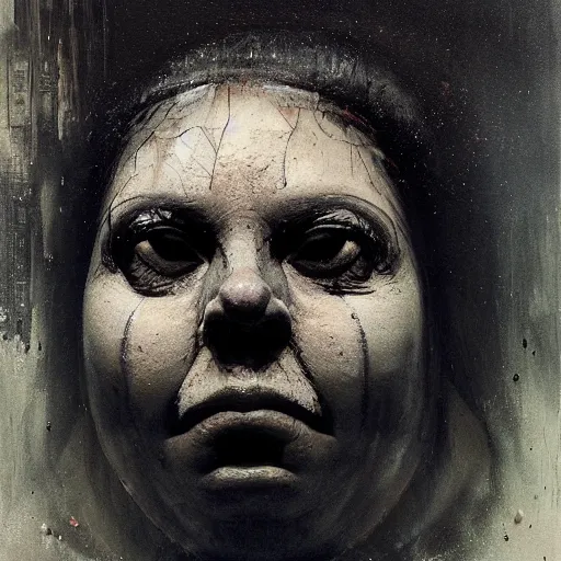 Image similar to portrait of the face of big old sumoringer as despair from sandman, venus of willendorf, by jeremy mann, by gregory crewdson, by bastien lecouffe deharme, by russ mills, sad face, topknot, black hair, mourning, black eyes, white room, soft lightning, high detailed, 8 k