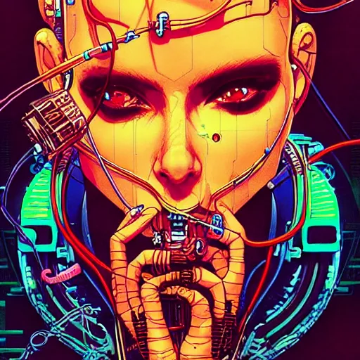 Image similar to a portrait of a beautiful cybernetic woman, cigarette in mouth, wires, cyberpunk concept art by josan gonzales and philippe druillet and dan mumford and enki bilal and jean claude meziere