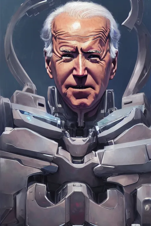 Image similar to portrait of joe biden as super mecha anime robot, joe biden, joe biden, intricate, highly detailed, smooth, artstation, digital illustration by ruan jia and mandy jurgens and artgerm and wayne barlowe and greg rutkowski and zdislav beksinski