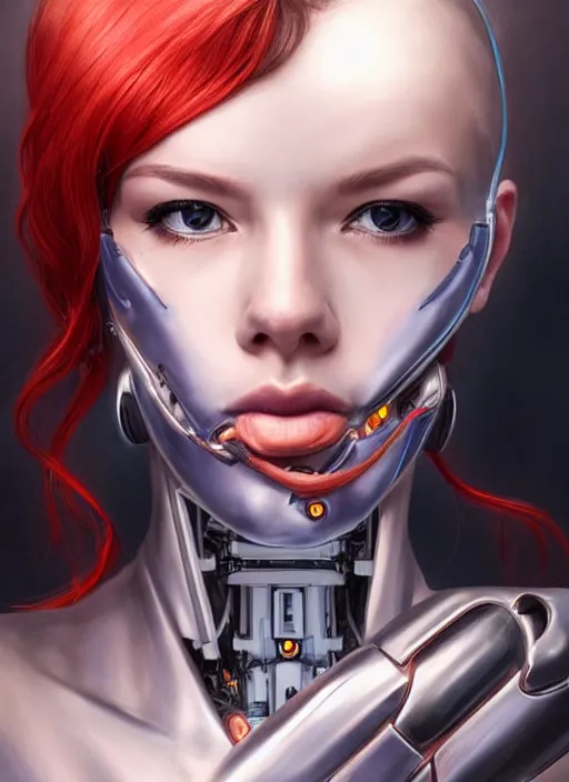 Image similar to portrait of a cyborg woman who turns her head to the ((((((right))))) (left+350) (((((up))))) (((((down))))) by Artgerm,eyes closed , biomechanical, hyper detailled, trending on artstation