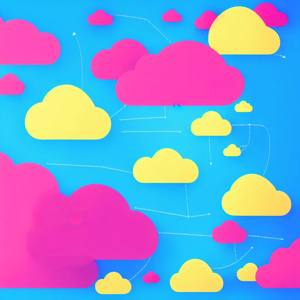 Image similar to a simple micro-service deployed to a public cloud, security, attack vector, trending on Artstation, painting by Jules Julien, Leslie David and Lisa Frank, muted colors with minimalism