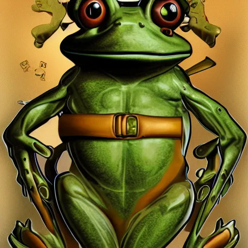 Image similar to an anthropomorphic frog wearing a military uniform, extremely detailed, detailed face, professional lighting, cinematic lighting, cinematic angles