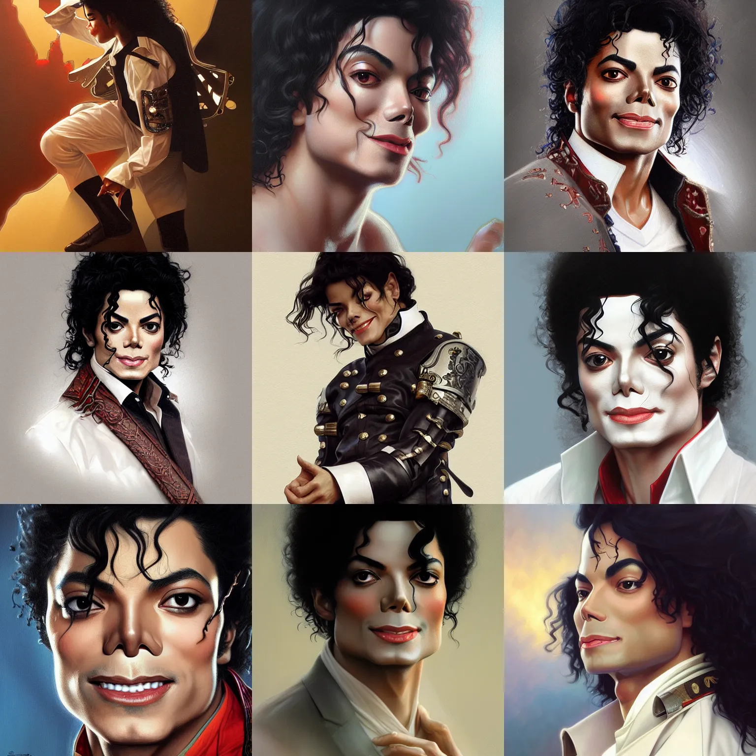 Prompt: michael jackson with braces, intricate, elegant, highly detailed, digital painting, artstation, concept art, smooth, sharp focus, illustration, art by artgerm and greg rutkowski and alphonse mucha and william - adolphe bouguereau