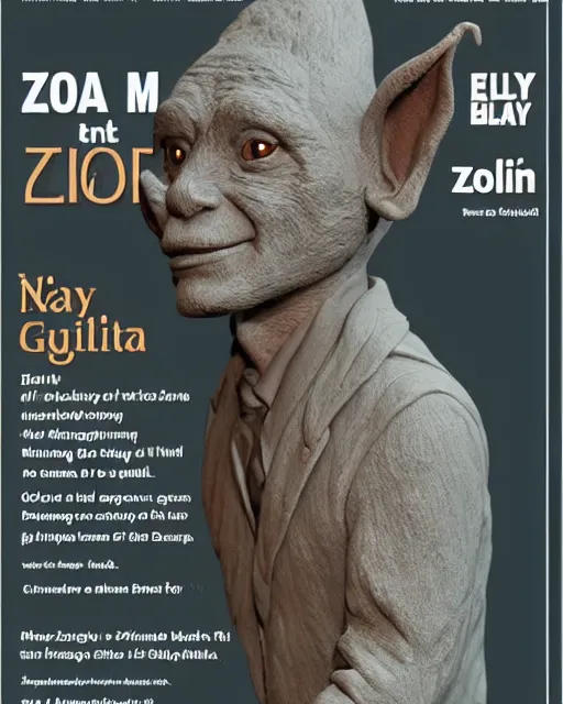 Prompt: 'magazine page with a picture of a clay sculpture of a goblin' clay sculpture, magazine, zoomed out, zoomed out, zoomed out