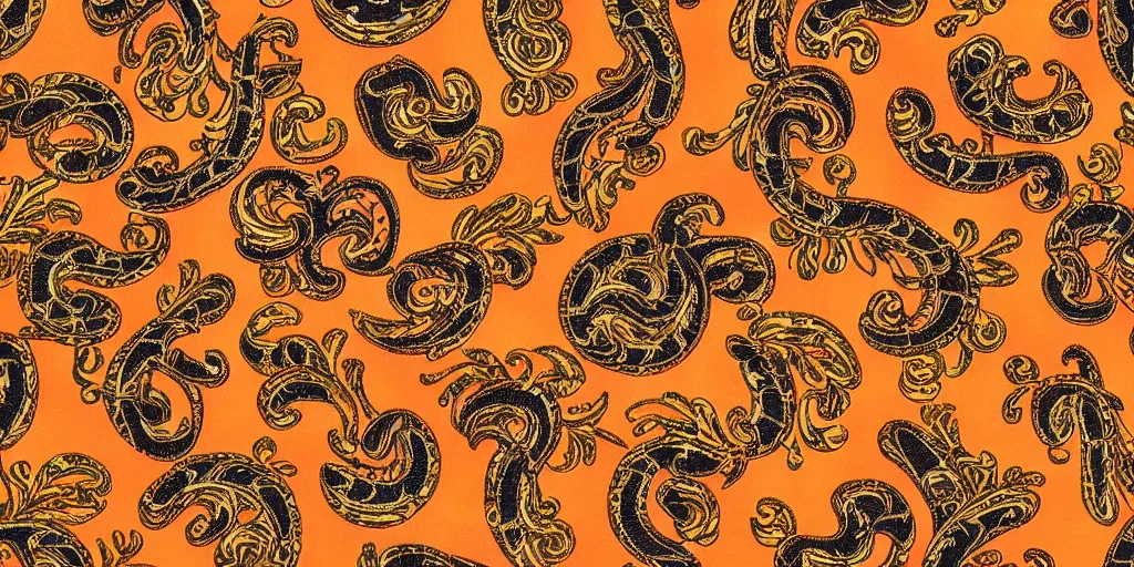 Image similar to versace gucci textile print detailed intricate orange gold black native american navajo digital file high resolution