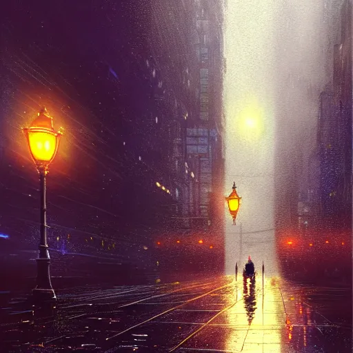 Prompt: nighttime in gotham city, a spaceship flies down the street, wet pavement, street level view, light mist, fantasy, intricate, elegant, digital painting, trending on artstation, concept art, soft focus, illustration by greg rutkowski, Gaston Bussiere and peter elson, 4k.