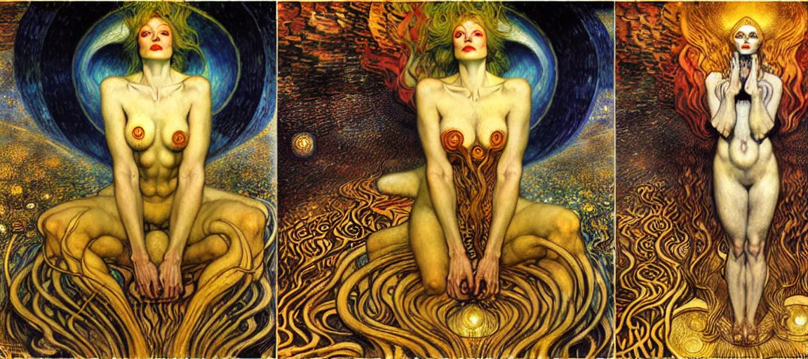 Image similar to Divine Chaos Engine by Karol Bak, Jean Delville, William Blake, Gustav Klimt, and Vincent Van Gogh, symbolist, visionary