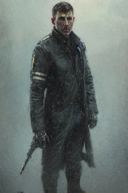 Image similar to Officer K from Blade Runner 2049, diffuse lighting, fantasy, intricate, elegant, highly detailed, lifelike, photorealistic, digital painting, artstation, illustration, concept art, smooth, sharp focus, art by John Collier and Albert Aublet and Krenz Cushart and Artem Demura and Alphonse Mucha