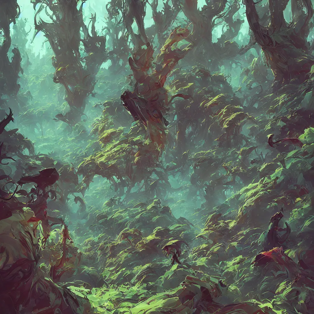 Image similar to alien forest background stylized, official fanart behance hd artstation by jesper ejsing, by rhads, makoto shinkai and lois van baarle, ilya kuvshinov, ossdraws, by feng zhu and loish and laurie greasley, victo ngai, andreas rocha, john harris