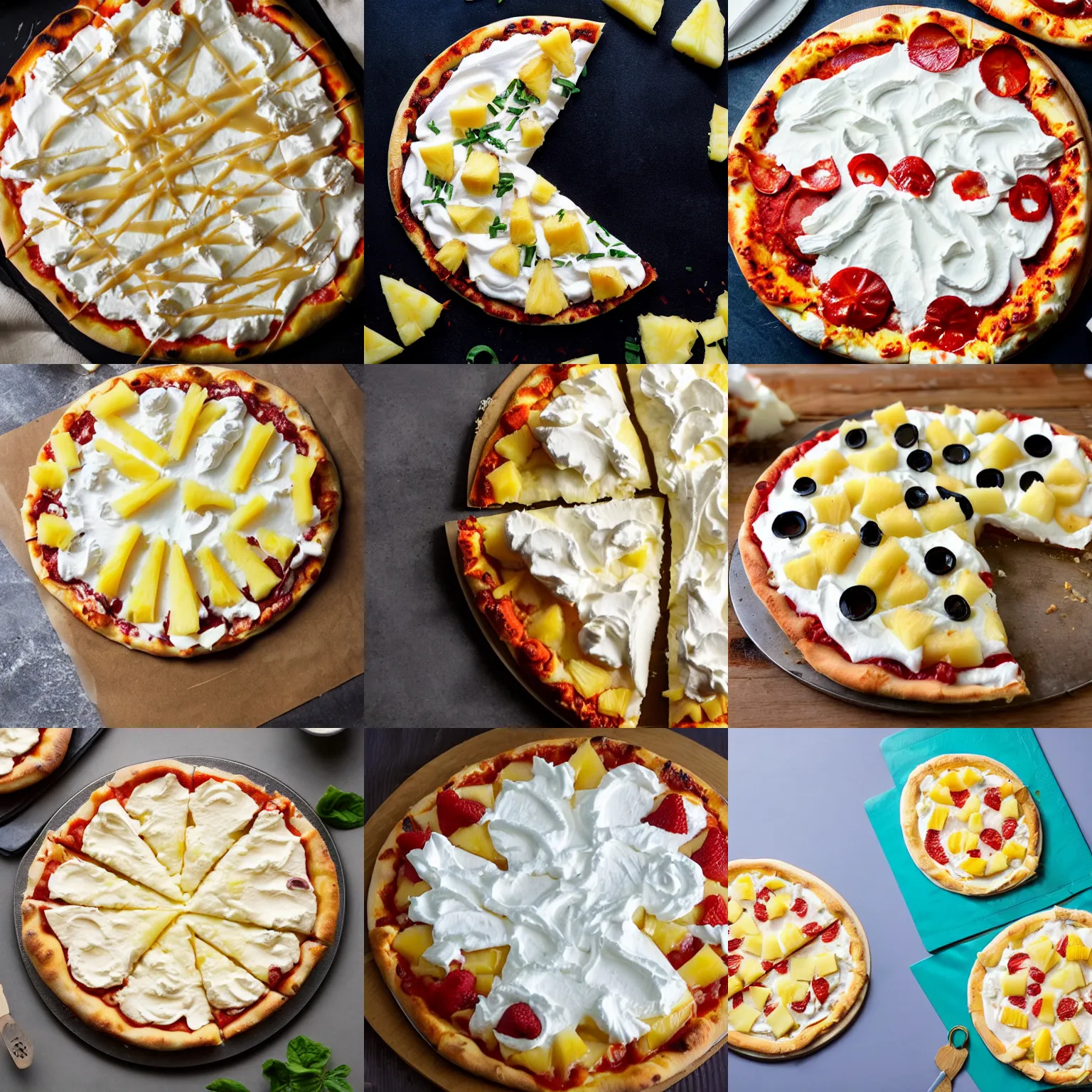 Prompt: whipped cream pineapple pizza