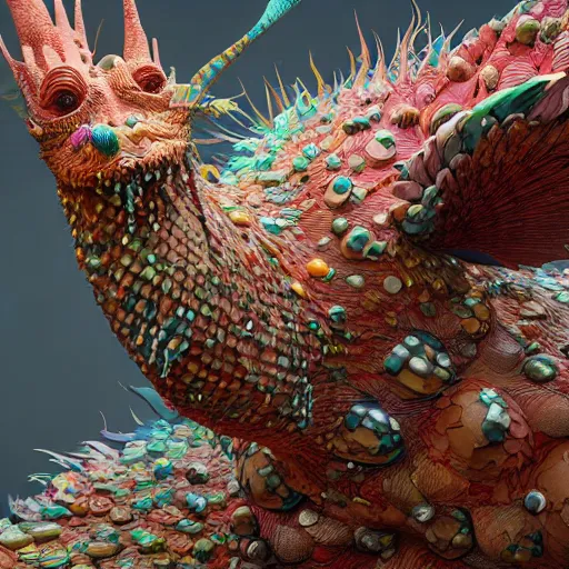 Image similar to a creature covered in scales and feathers spitting acid, art by geof darrow, substance 3 d painter, pbr textures, physical based rendering, cinematic, hyper realism, high detail, octane render, unreal engine, 8 k, smooth gradients, high contrast, depth of field, aperture f 2. 8