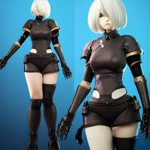 Image similar to full body shot of 2B (from Nier Automata) as a Starcraft 2 character, artstation cgsociety highly-detailed