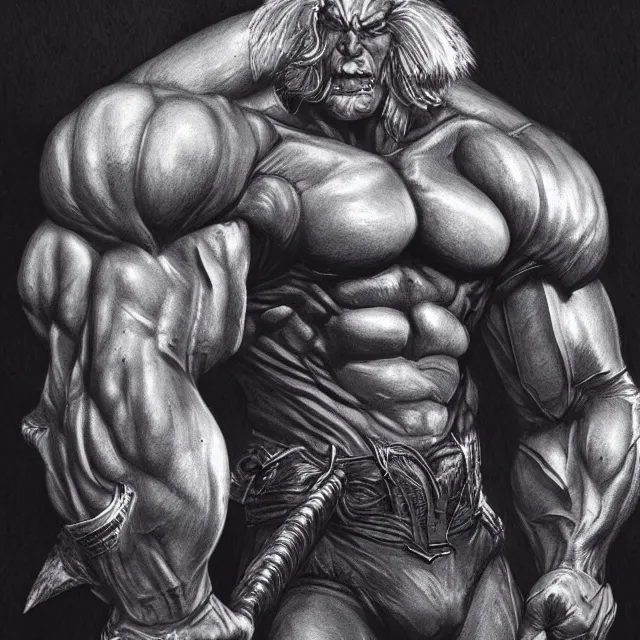 Prompt: ballpoint pen illustration of a muscular demon man, concept art, artstation