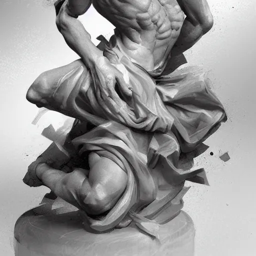 Prompt: a marble statue busy painting a beautiful painting, dynamic pose, beautiful painting workshop, very detailed, concept art, artstation